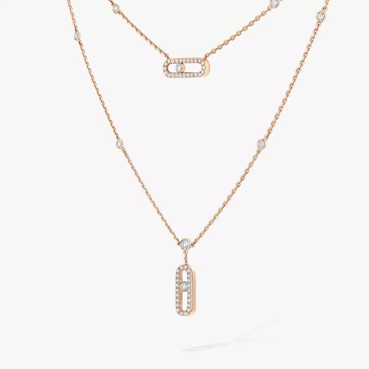 [Clara Jewely]2 Rows Rose Gold Diamond Pave_ Necklace Move Uno