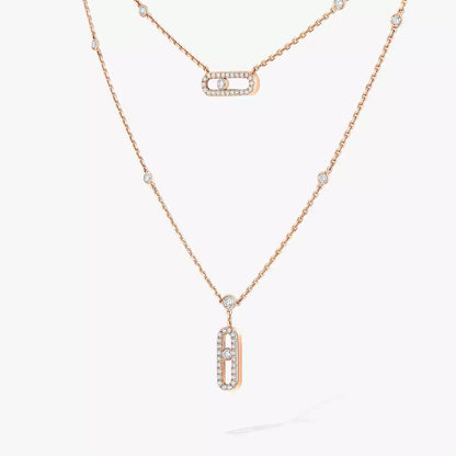 [Clara Jewely]2 Rows Rose Gold Diamond Pave_ Necklace Move Uno
