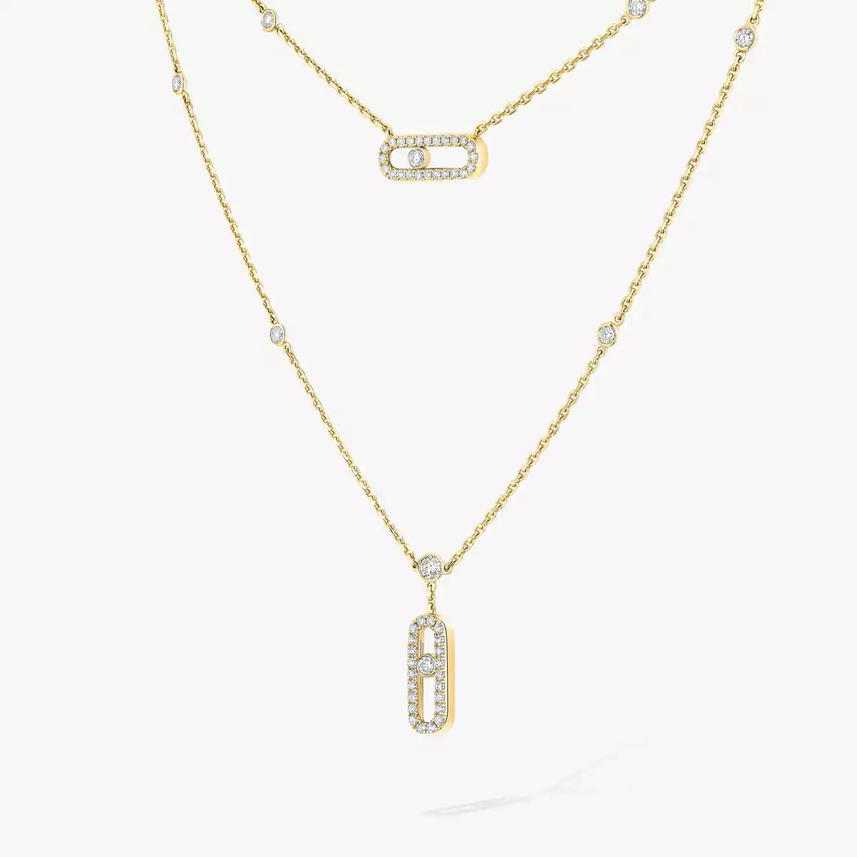 [Clara Jewely]2 Rows Rose Gold Diamond Pave_ Necklace Move Uno