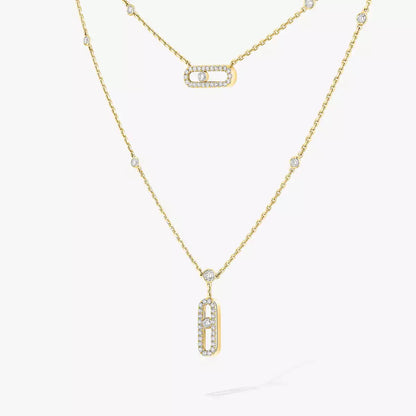 [Clara Jewely]2 Rows Rose Gold Diamond Pave_ Necklace Move Uno