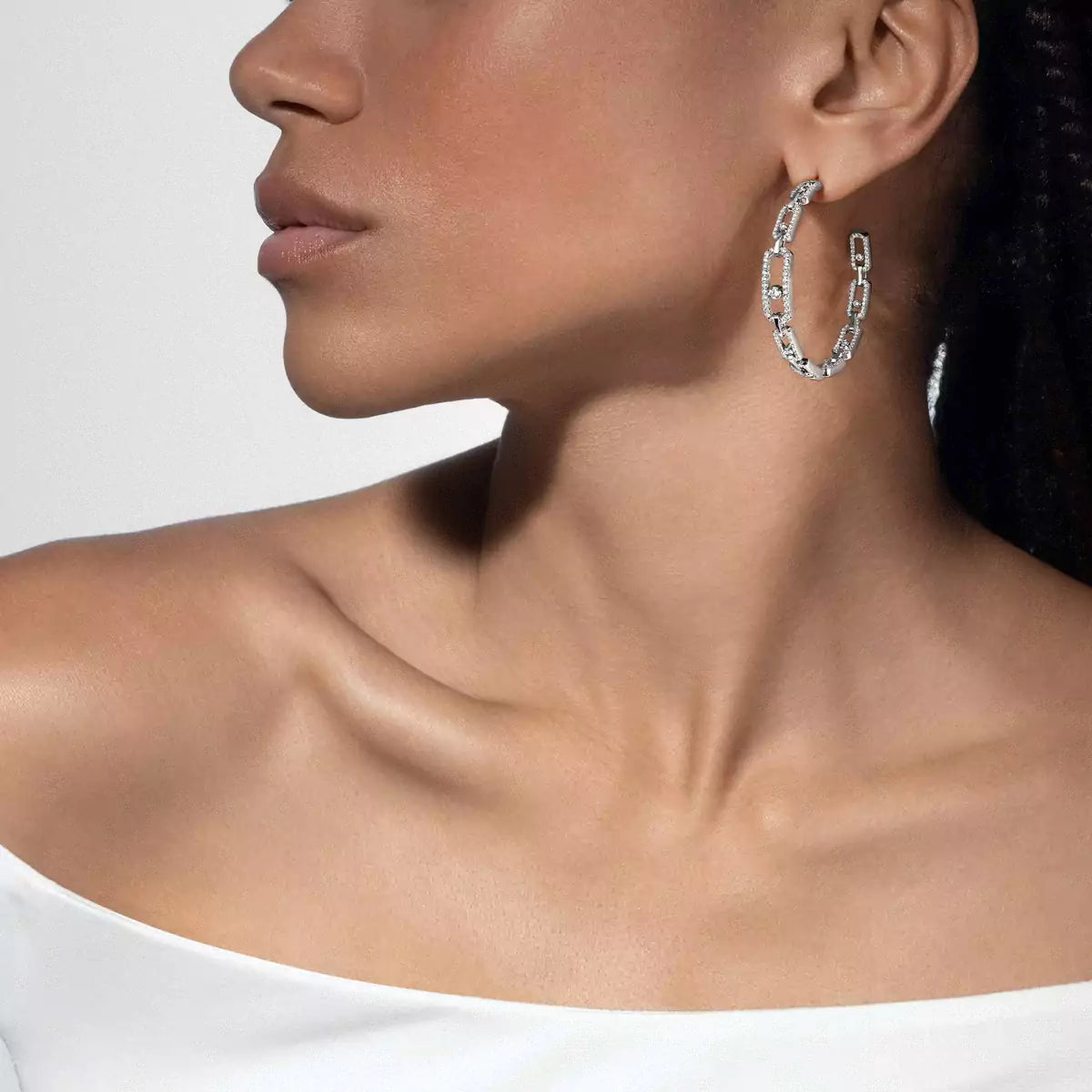 [[Clara Jewely]Move Link Diamond Hoop Earrings