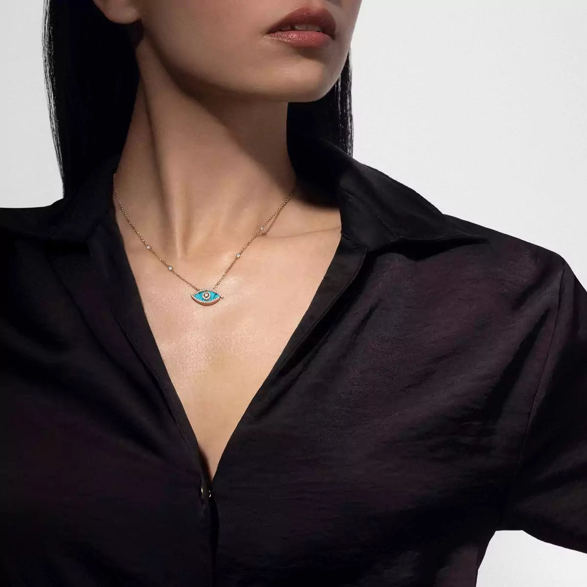 [Clara Jewely]Lucky Eye Diamond Necklace in Rose Gold and Turquoise