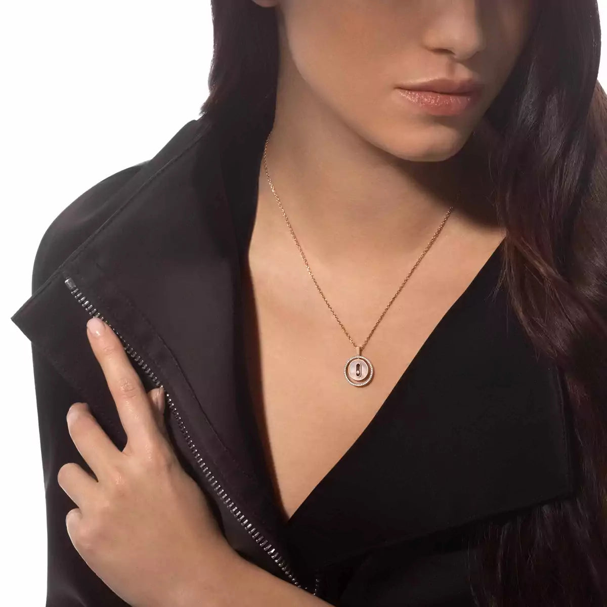 [Clara Jewely]Lucky Move Diamond Necklace in Rose Gold and White Mother-of-Pearl