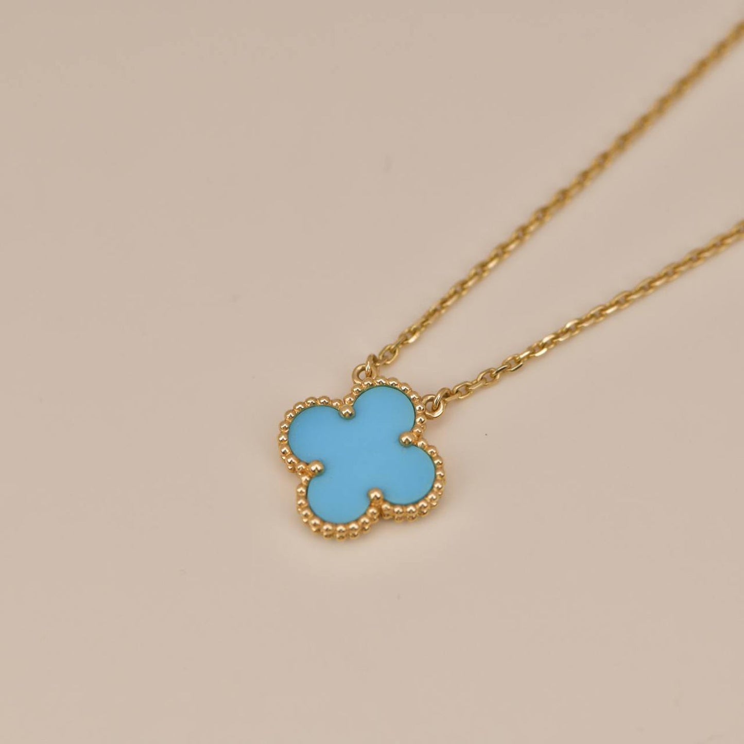 [Clara Jewels]CLOVER 15MM VINTAGE TURQUOISE NECKLACE