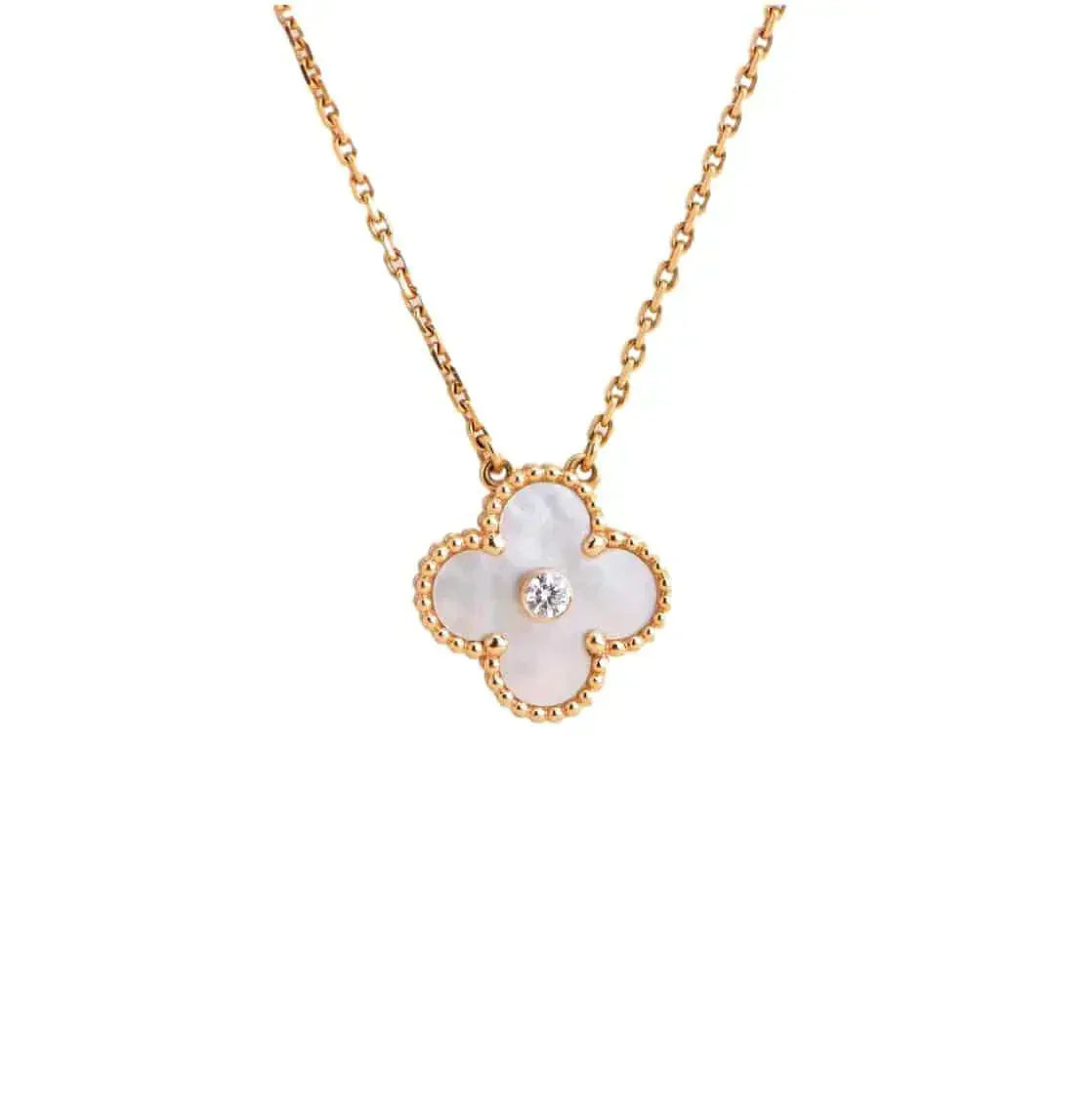 [Clara Jewels]CLOVER 15MM DIAMOND WHITE FRITILLARIA NECKLACE