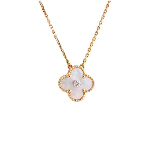 [Clara Jewels]CLOVER 15MM DIAMOND WHITE FRITILLARIA NECKLACE