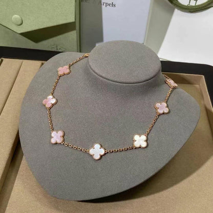 [Clara Jewels]CLOVER 10 MOTIFS PINK MOP NECKLACE