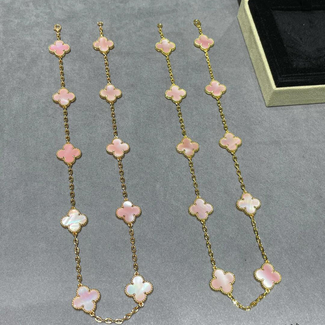 [Clara Jewels]CLOVER 10 MOTIFS PINK MOP NECKLACE