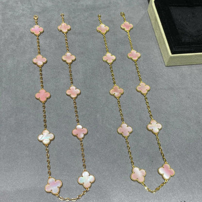 [Clara Jewels]CLOVER 10 MOTIFS PINK MOP NECKLACE