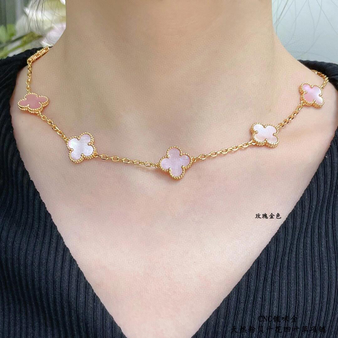 [Clara Jewels]CLOVER 10 MOTIFS PINK MOP NECKLACE