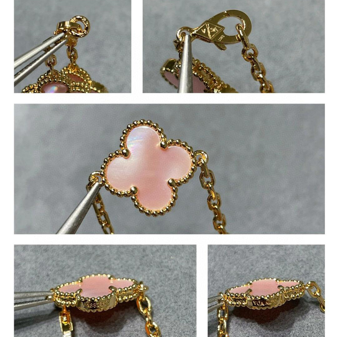 [Clara Jewels]CLOVER 10 MOTIFS PINK MOP NECKLACE