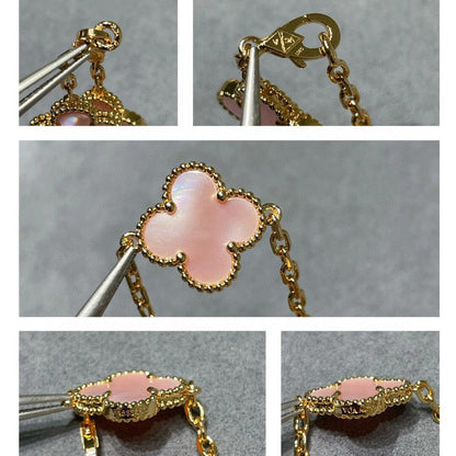 [Clara Jewels]CLOVER 10 MOTIFS PINK MOP NECKLACE