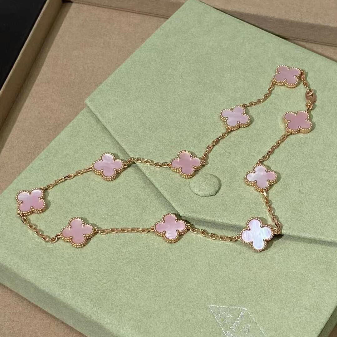 [Clara Jewels]CLOVER 10 MOTIFS PINK MOP NECKLACE