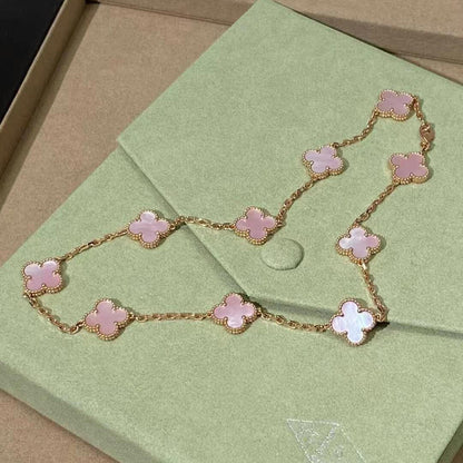 [Clara Jewels]CLOVER 10 MOTIFS PINK MOP NECKLACE