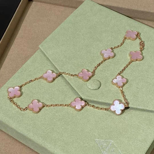 [Clara Jewels]CLOVER 10 MOTIFS PINK MOP NECKLACE