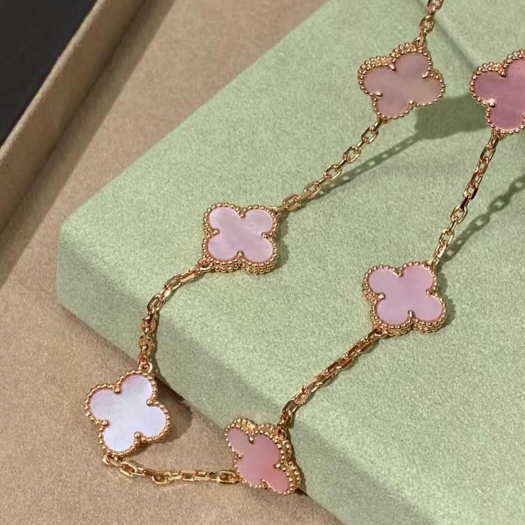 [Clara Jewels]CLOVER 10 MOTIFS PINK MOP NECKLACE