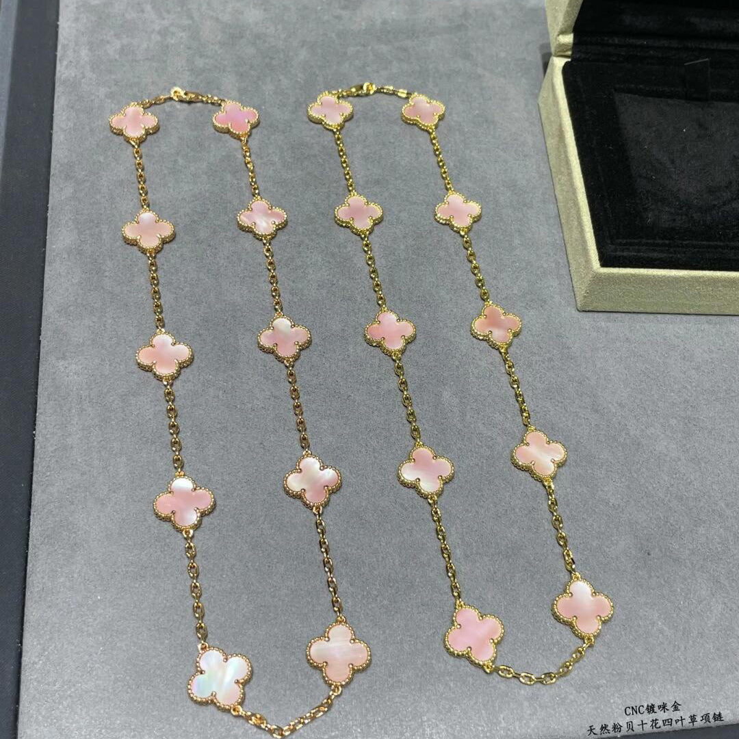 [Clara Jewels]CLOVER 10 MOTIFS PINK MOP NECKLACE