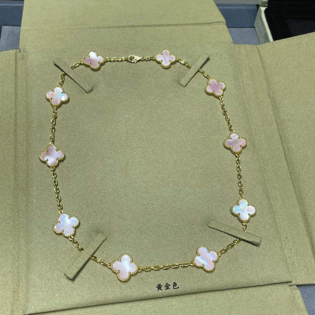 [Clara Jewels]CLOVER 10 MOTIFS PINK MOP NECKLACE