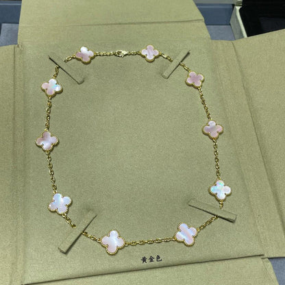 [Clara Jewels]CLOVER 10 MOTIFS PINK MOP NECKLACE
