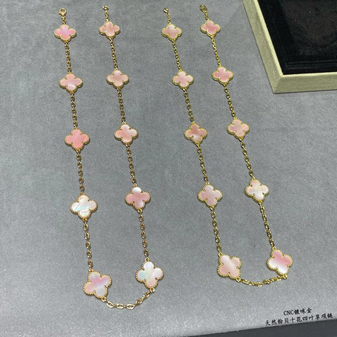 [Clara Jewels]CLOVER 10 MOTIFS PINK MOP NECKLACE