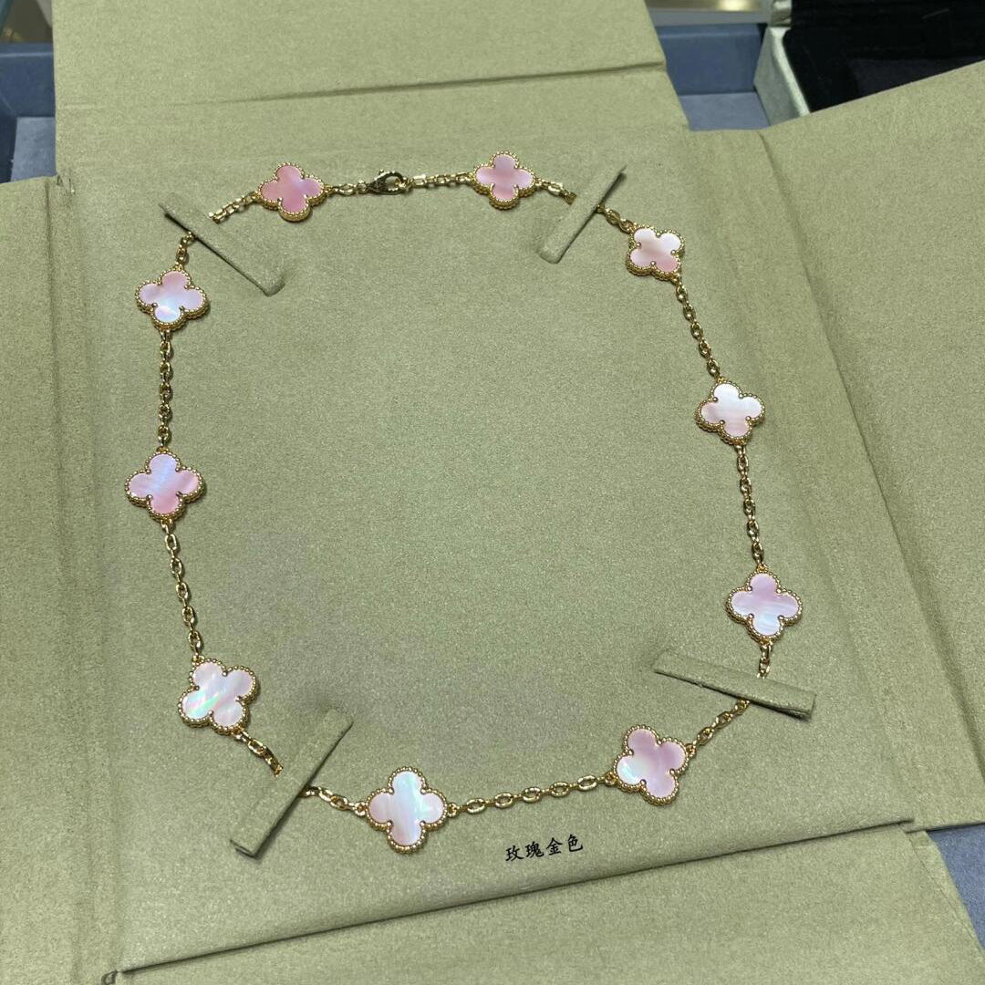 [Clara Jewels]CLOVER 10 MOTIFS PINK MOP NECKLACE
