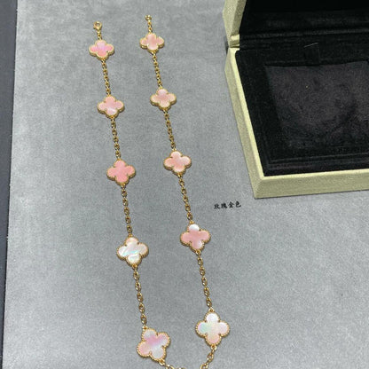 [Clara Jewels]CLOVER 10 MOTIFS PINK MOP NECKLACE