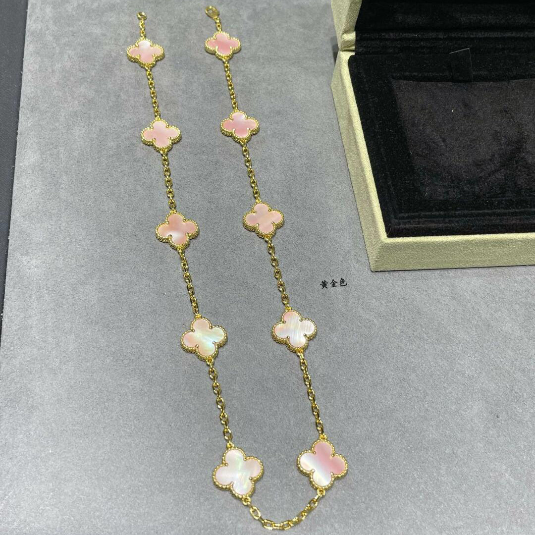 [Clara Jewels]CLOVER 10 MOTIFS PINK MOP NECKLACE
