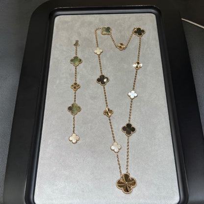 [Clara Jewels]DETACHABLE CLOVER 15(11+4) FLOWER ROSE GOLD NECKLACE SET