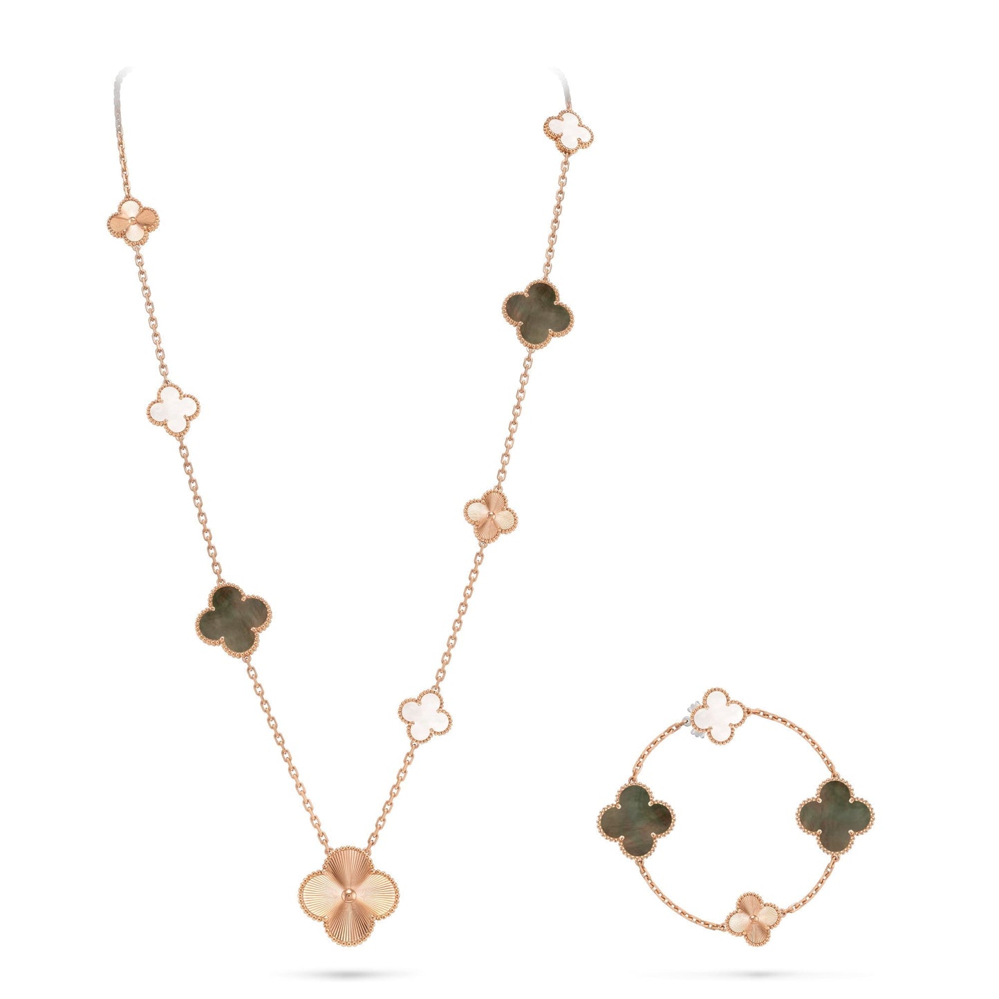 [Clara Jewels]DETACHABLE CLOVER 15(11+4) FLOWER ROSE GOLD NECKLACE SET