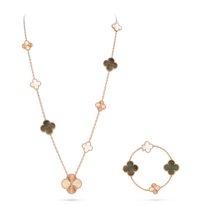 [Clara Jewels]DETACHABLE CLOVER 15(11+4) FLOWER ROSE GOLD NECKLACE SET