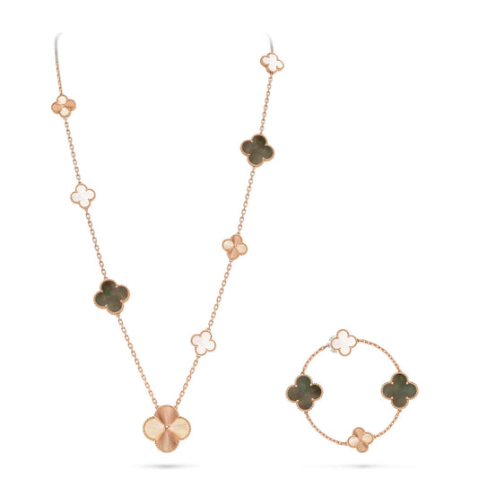 [Clara Jewels]DETACHABLE CLOVER 15(11+4) FLOWER ROSE GOLD NECKLACE SET