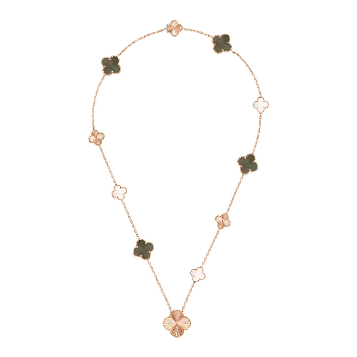 [Clara Jewels]DETACHABLE CLOVER 15(11+4) FLOWER ROSE GOLD NECKLACE SET
