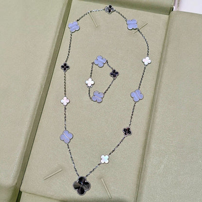 [Clara Jewels]DETACHABLE CLOVER 15(11+4) FLOWER SILVER NECKLACE SET