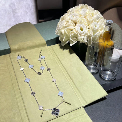 [Clara Jewels]DETACHABLE CLOVER 15(11+4) FLOWER SILVER NECKLACE SET