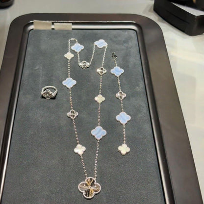 [Clara Jewels]DETACHABLE CLOVER 15(11+4) FLOWER SILVER NECKLACE SET