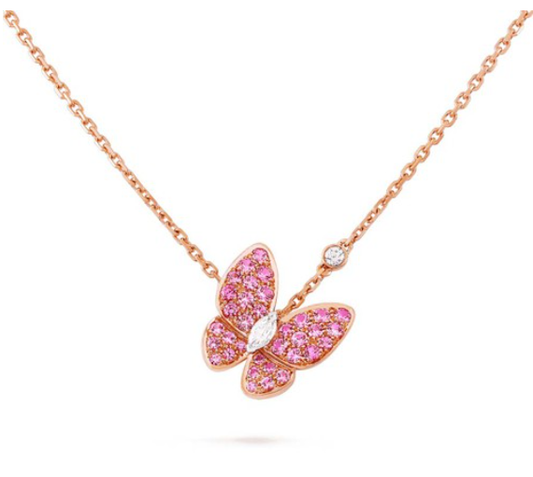 [Clara Jewels]BUTTERFLY RED DIAMOND ROSE GOLD NECKLACE