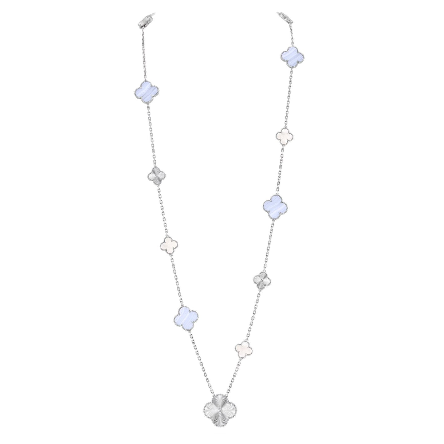 [Clara Jewels]DETACHABLE CLOVER 15(11+4) FLOWER SILVER NECKLACE SET