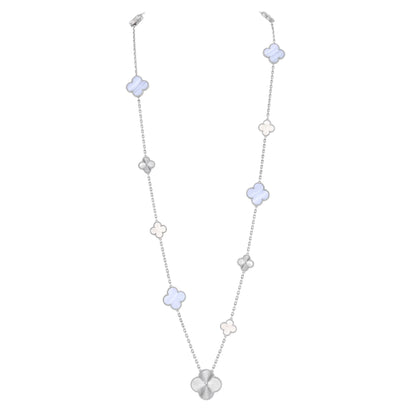 [Clara Jewels]DETACHABLE CLOVER 15(11+4) FLOWER SILVER NECKLACE SET