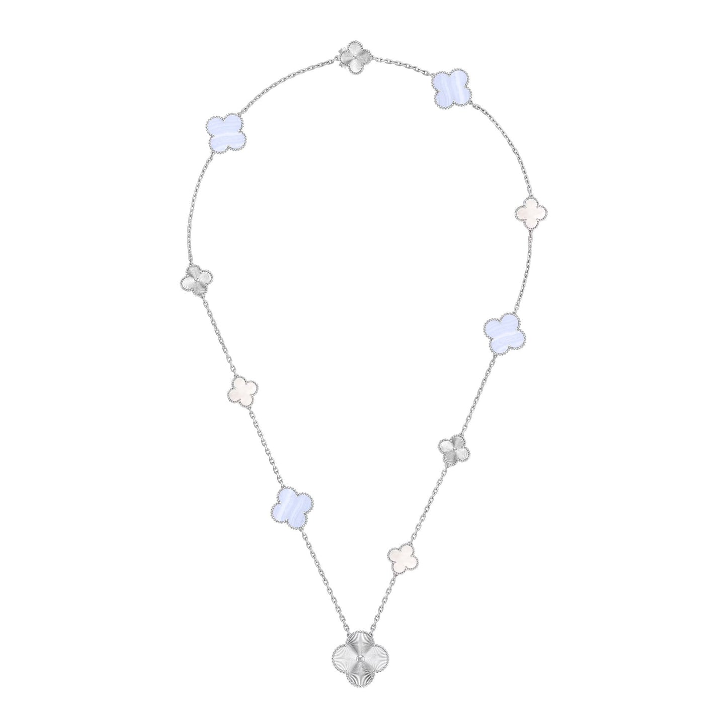 [Clara Jewels]DETACHABLE CLOVER 15(11+4) FLOWER SILVER NECKLACE SET