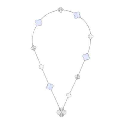 [Clara Jewels]DETACHABLE CLOVER 15(11+4) FLOWER SILVER NECKLACE SET