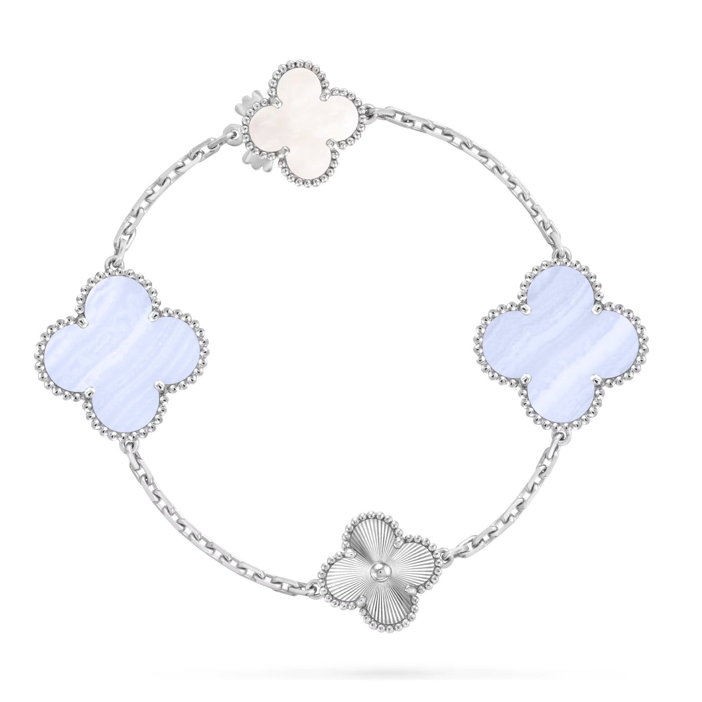 [Clara Jewels]DETACHABLE CLOVER 15(11+4) FLOWER SILVER NECKLACE SET