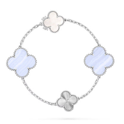 [Clara Jewels]DETACHABLE CLOVER 15(11+4) FLOWER SILVER NECKLACE SET