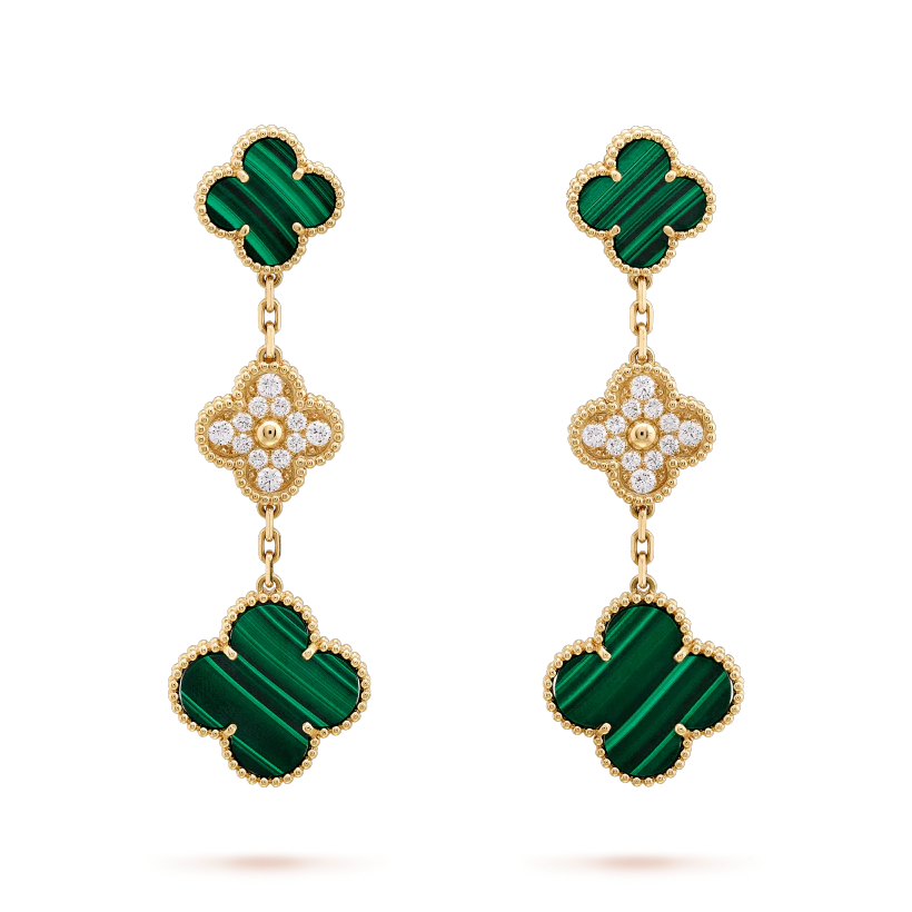 [Clara Jewels]CLOVER EARRINGS GOLD MALACHITE DIAMOND 3 MOTIF