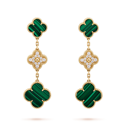 [Clara Jewels]CLOVER EARRINGS GOLD MALACHITE DIAMOND 3 MOTIF