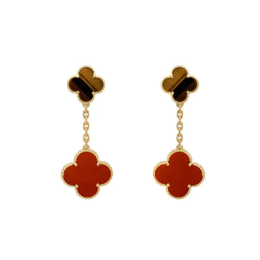 [Clara Jewels]CLOVER  2 MOTIF  TIGER EYE CARNELIAN EARRINGS