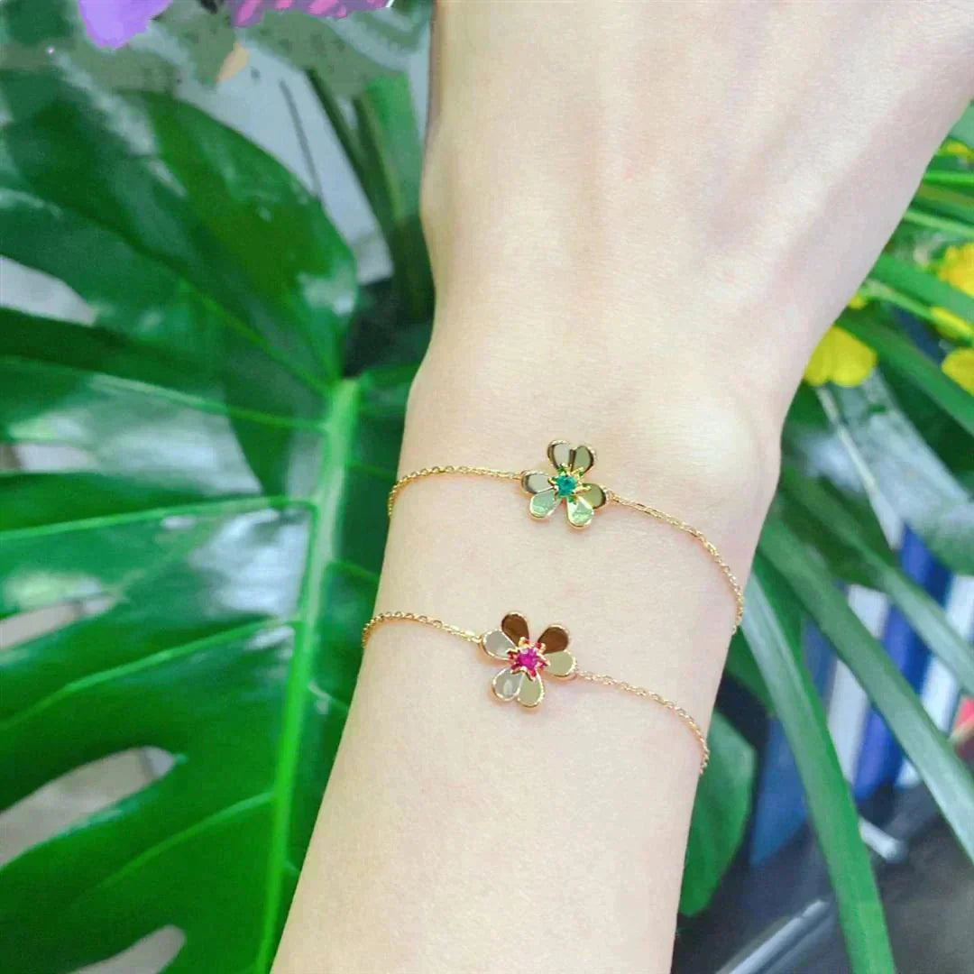 [Clara Jewels]FRIVOLE GOLD FLOWER PINK MALACHITE BRACELET
