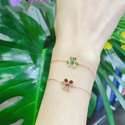 [Clara Jewels]FRIVOLE GOLD FLOWER PINK MALACHITE BRACELET