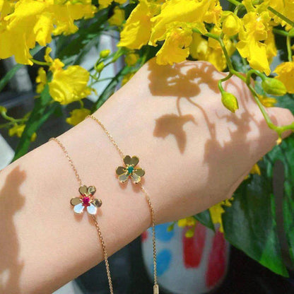 [Clara Jewels]FRIVOLE GOLD FLOWER PINK MALACHITE BRACELET