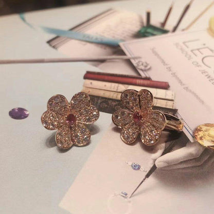 [Clara Jewels]FRIVOLE PINK GOLD FLOWER DIAMOND EARRINGS