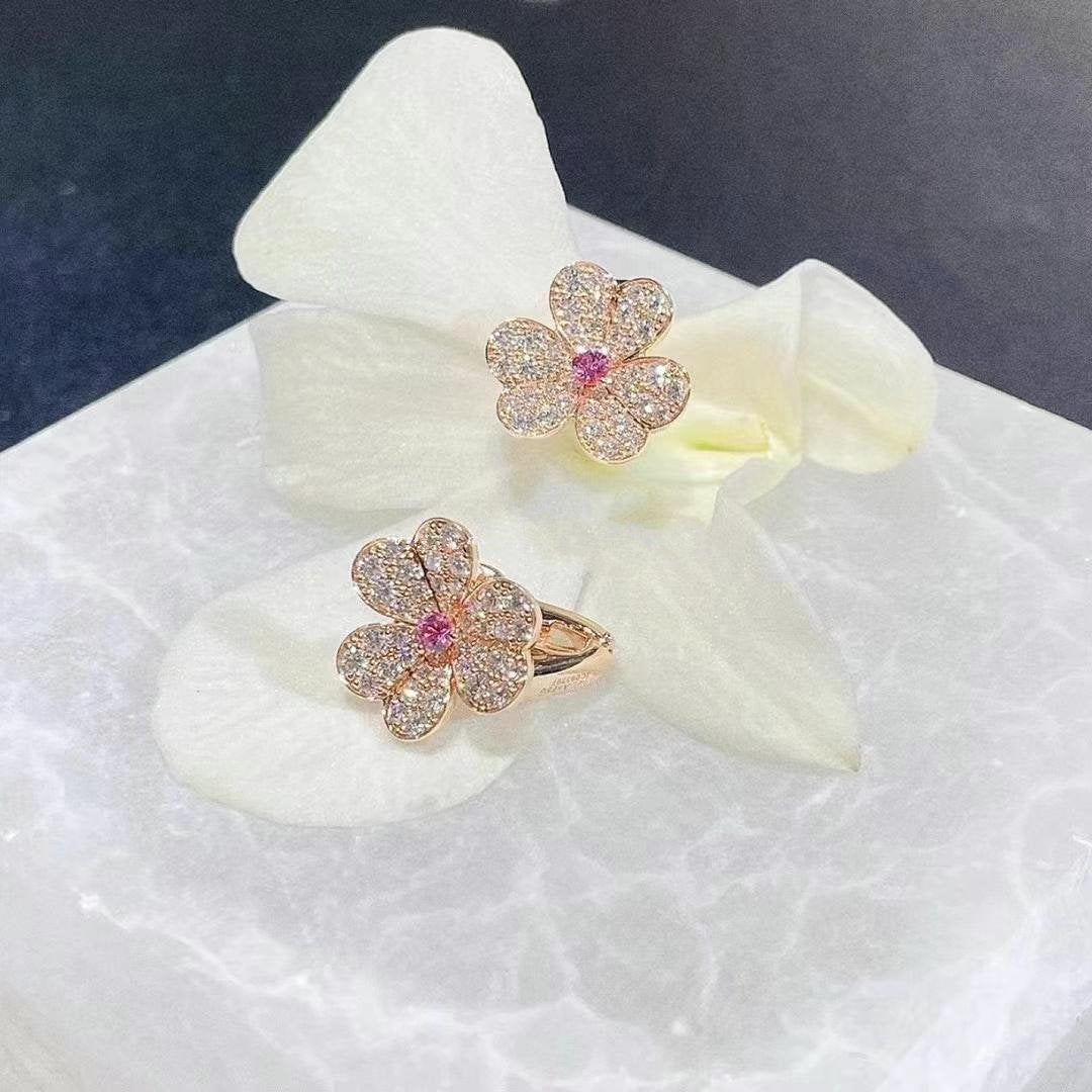 [Clara Jewels]FRIVOLE PINK GOLD FLOWER DIAMOND EARRINGS
